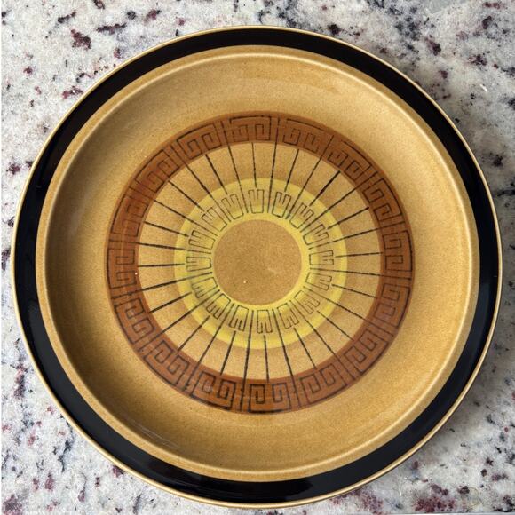 Genuine I.M.C. Stoneware 10.5" Plate Dish INCA Geometric Print gold brown black - Picture 1 of 5
